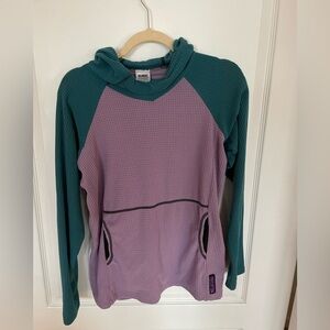 Teal and Purple Hooded Long Sleeve Melanzana Fleece